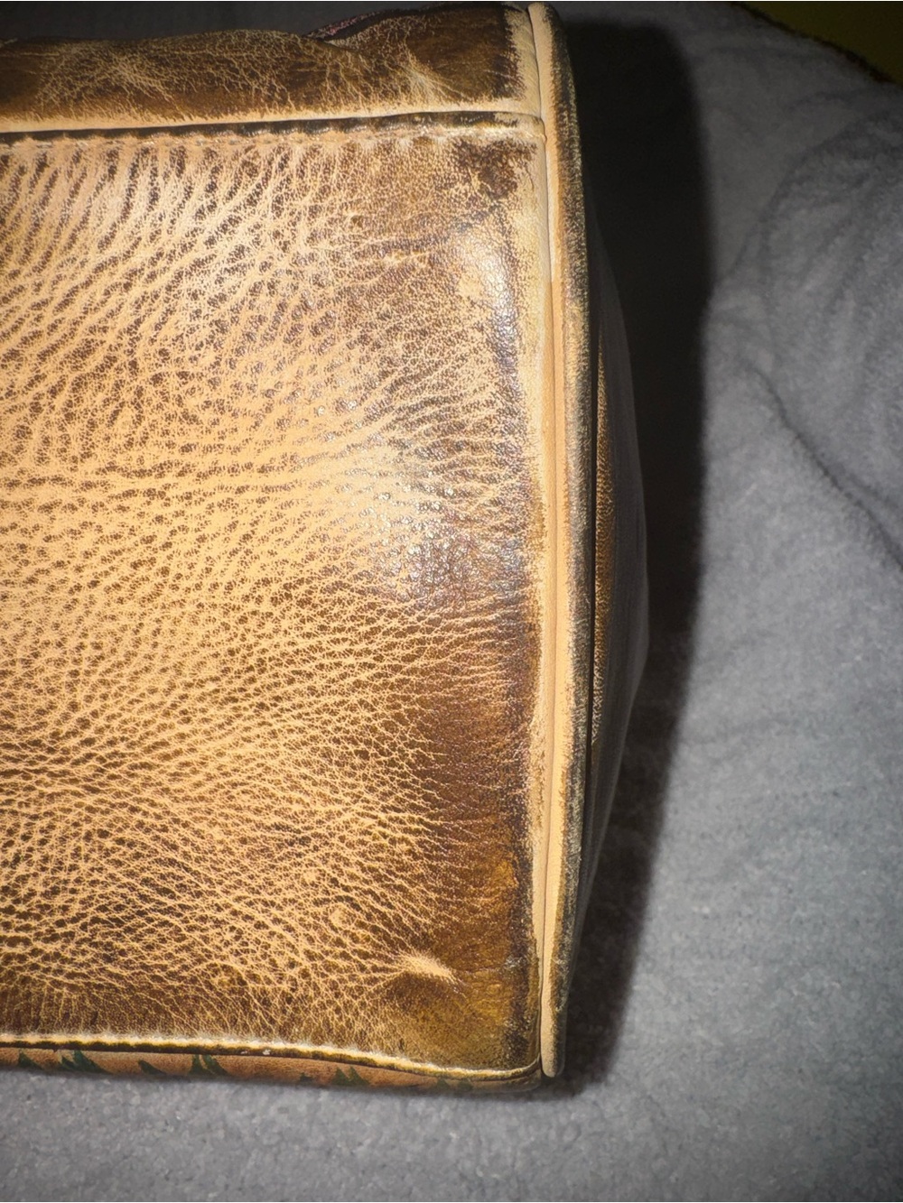 Hand-Painted Floral Leather Satchel in Brown and Multicolor - Picture 5 of 15